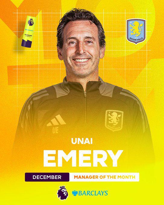 赛事直播-官方：埃梅里当选英超12月最佳主帅，当月联赛6胜1负